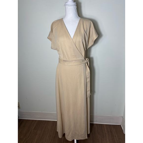 Massimo Dutti Light Tan Wrap Maxi Dress Sz s - Picture 1 of 4